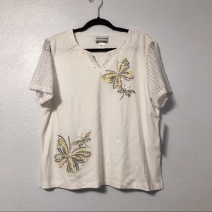 Alfred Dunner White Butterfly Shirt